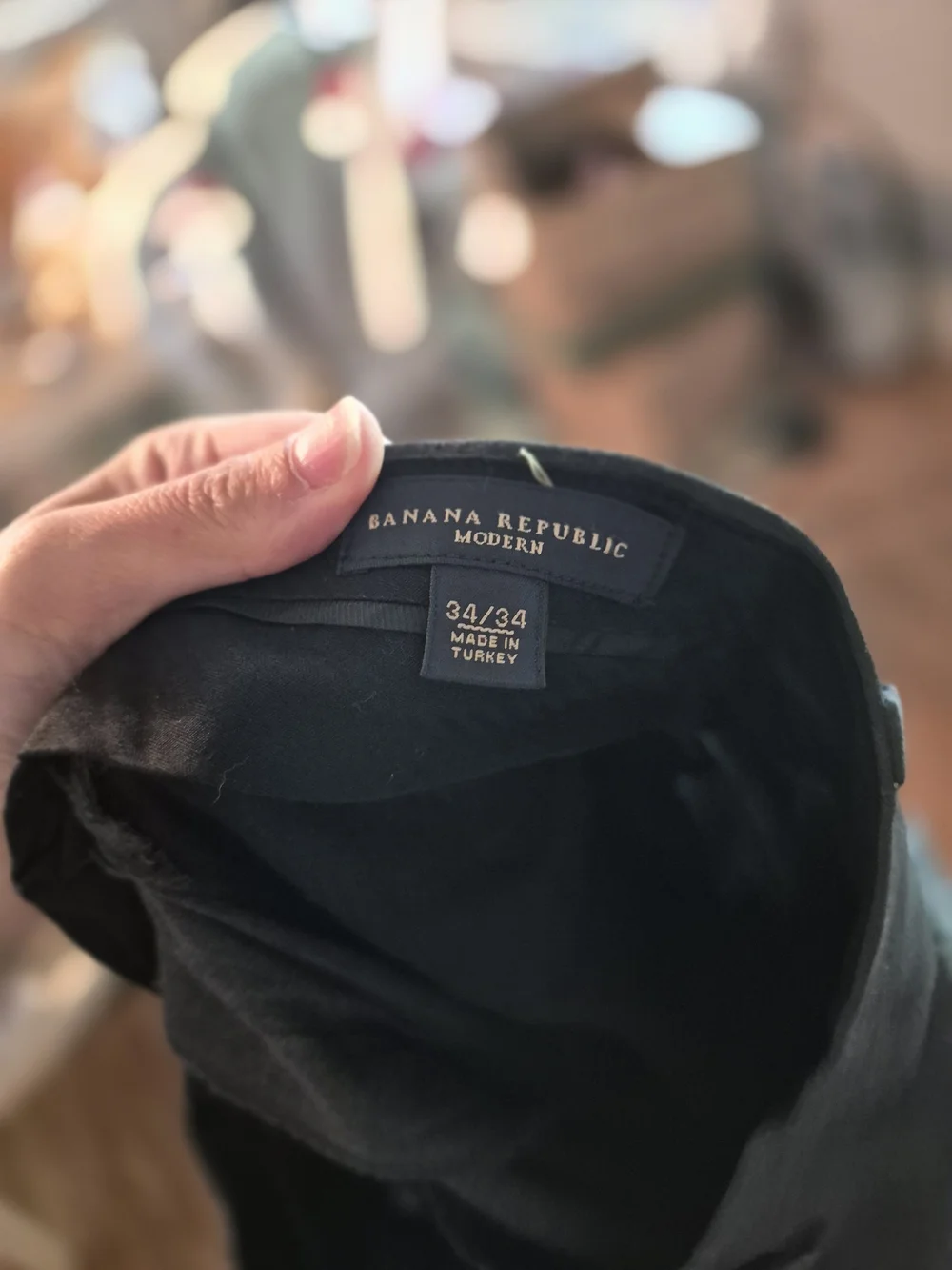 grey dress pants from Banana Republic, sized 34x34. These feature a classic flat
